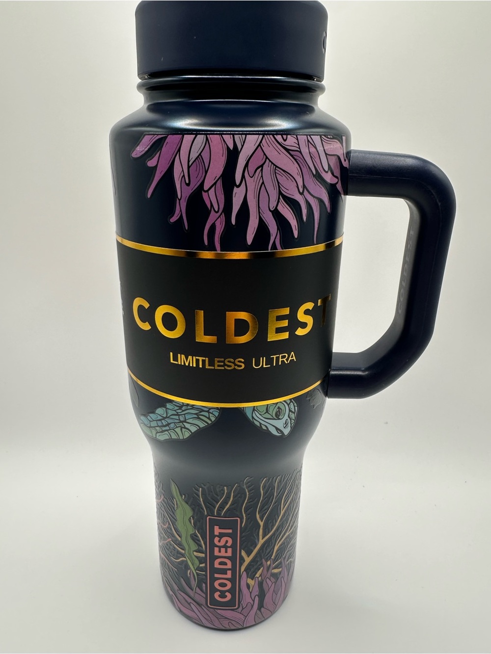 Coldest Limitless Bottle - Glowie Turtle Design (Navy/Pink/Blue) 36 Oz - Picture 7 of 8